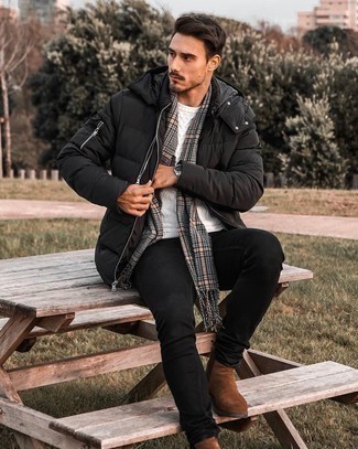 Black Quilted Knit Puffer Jacket