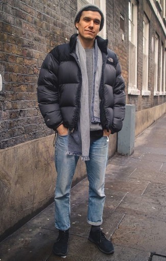 Flannel Wool Channel Quilted Down Jacket