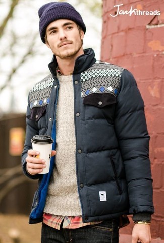 Down Jacket With Knit Sleeves