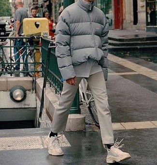 Gray Hooded Puffer Jacket