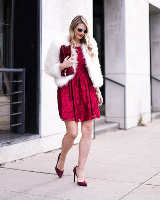 Red Lace Fit and Flare Dress Outfits: 