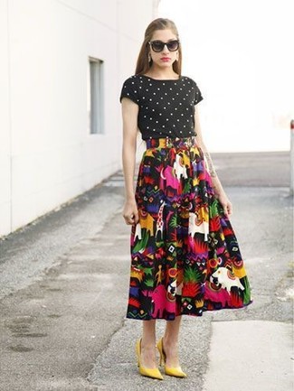 Multi colored Print Full Skirt Outfits: 