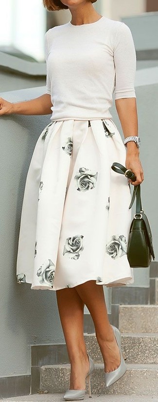 White Floral Full Skirt Outfits: 