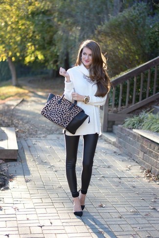 White Cowl-neck Sweater Outfits For Women: 