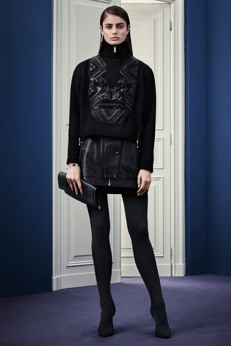 Black Embellished Turtleneck Outfits For Women: 