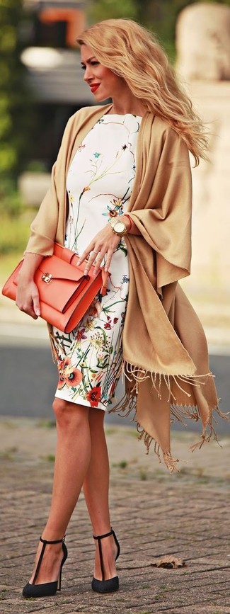 White Floral Sheath Dress Outfits: 
