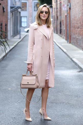 Beige Leather Satchel Bag Outfits: 