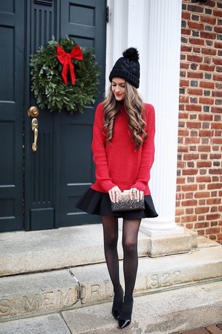 Red Oversized Sweater Outfits: 