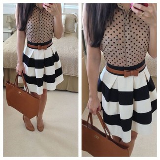 White and Black Horizontal Striped Skater Skirt Outfits: 