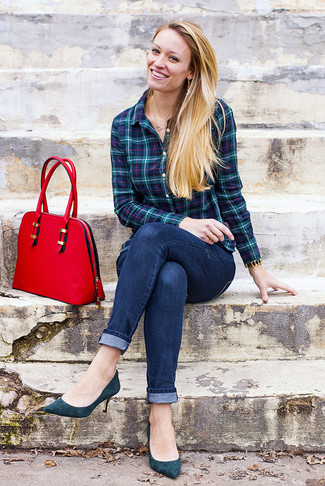 Teal Suede Pumps Outfits: 
