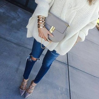 Grey Leather Pumps Outfits: 