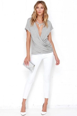 Grey Snake Leather Clutch Outfits: 