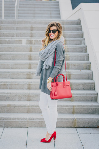 Grey Scarf Spring Outfits For Women: 
