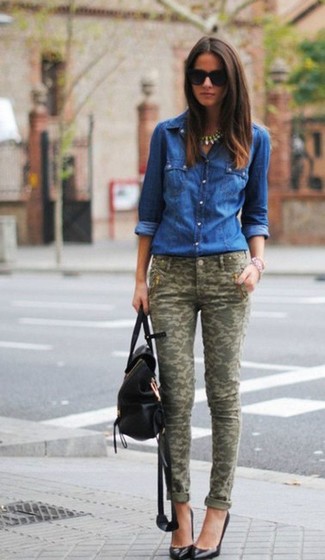 Olive Camouflage Skinny Pants Outfits: 