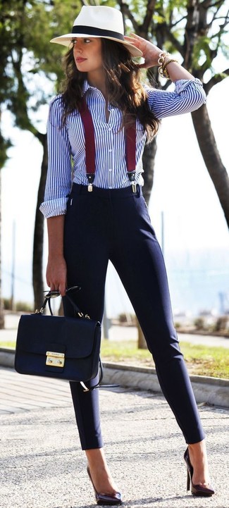 Navy Skinny Pants Outfits: 