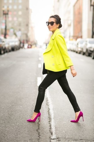 Yellow Pea Coat Outfits For Women: 