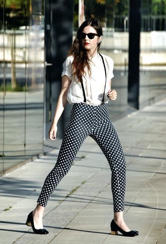 Black and White Polka Dot Skinny Pants Outfits: 