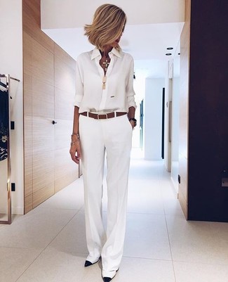 White Wide Leg Pants Outfits After 50: 