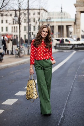 Red Polka Dot Long Sleeve Blouse Outfits: 
