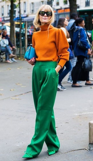 Orange Knit Turtleneck Outfits For Women: 