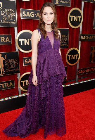 Choose a purple lace evening dress - this look is guaranteed to make an entrance.