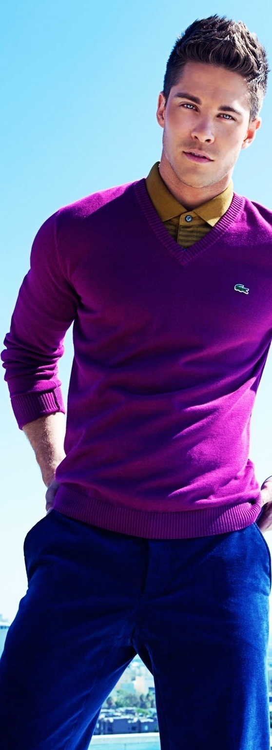 purple sweater outfit men