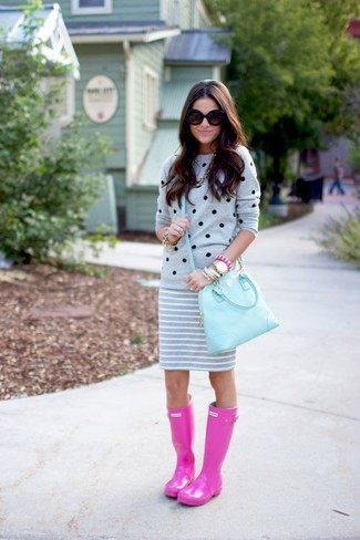 Grey Polka Dot Crew-neck Sweater Outfits For Women: 