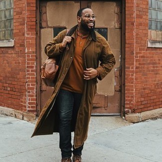 Brown Polo Outfits For Men: A brown polo and navy jeans are an easy way to inject effortless cool into your current casual routine. A pair of brown leather casual boots will spruce up any look.