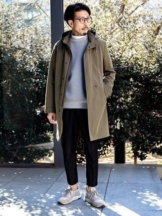 Tan Coat Outfits For Men: This pairing of a tan coat and black chinos spells casual cool and stylish comfort. Rock a pair of grey athletic shoes and ta-da: this getup is complete.