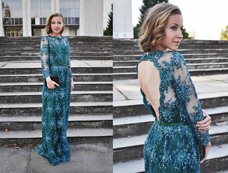 Dark Green Lace Evening Dress Outfits: 