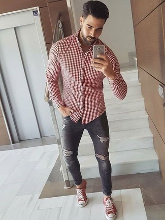 Grey Pants with Red Shoes Outfits For Men In Their 20s (49 ideas 