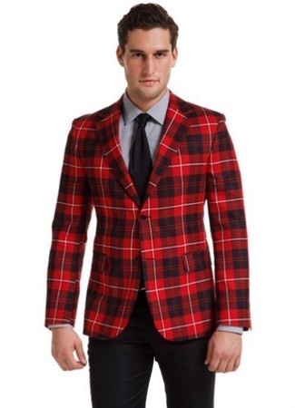 Plaid Two Button Sport Coat Red