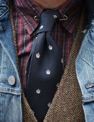 Black Print Tie Outfits For Men: 