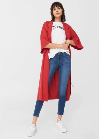 Oversized Waterfall Duster Coat Red
