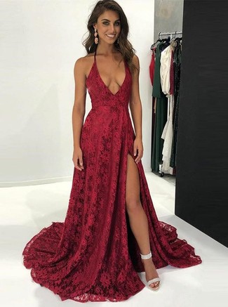 Burgundy Lace Evening Dress Outfits: 