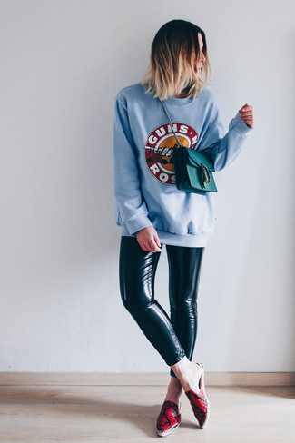 Light Blue Print Sweatshirt Outfits For Women: 