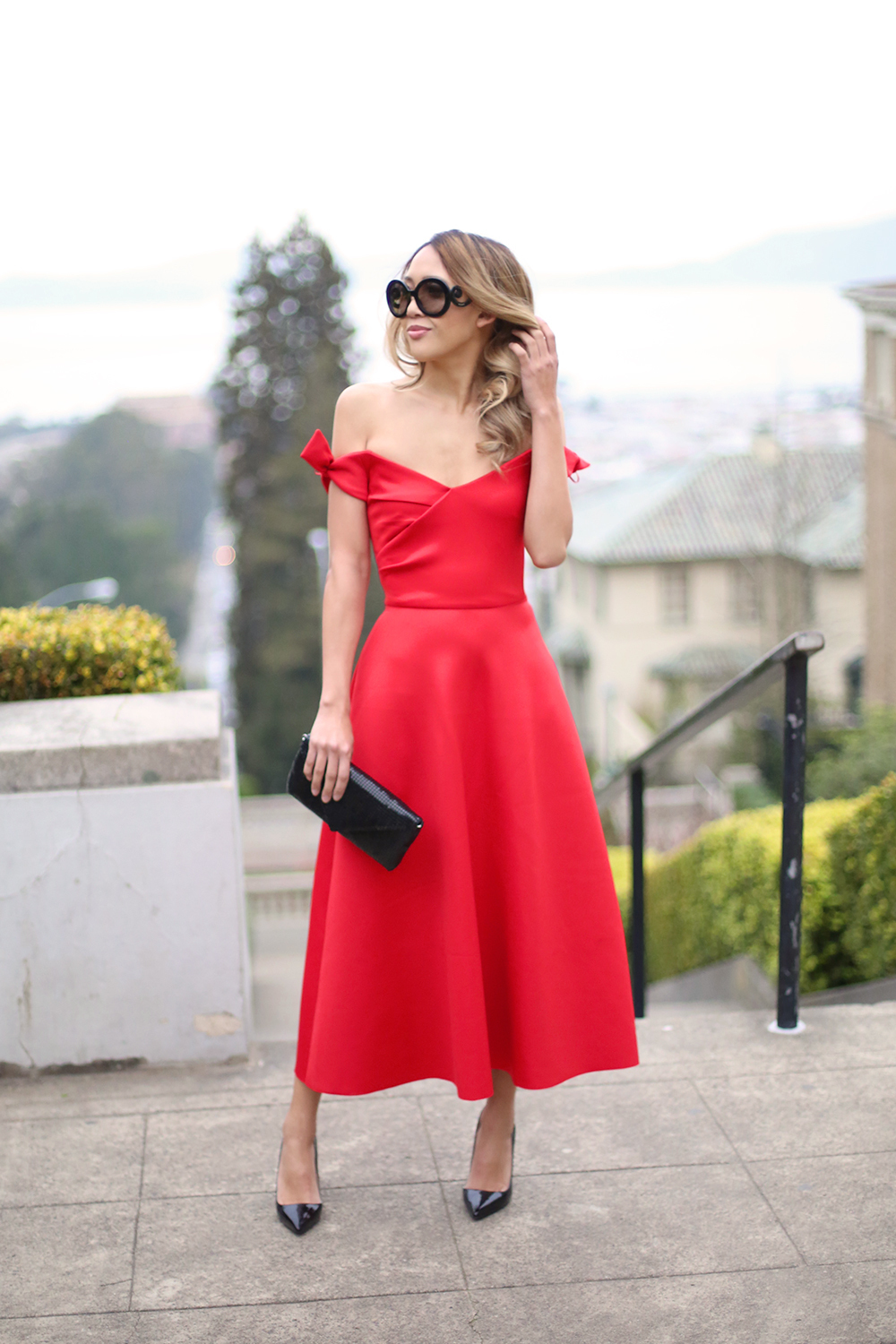 red dress black heels