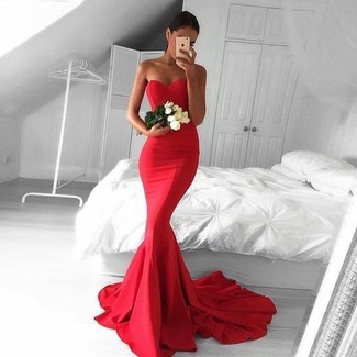 Strapless Sweetheart Column Gown With Slit