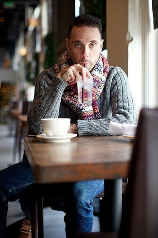 Red Fair Isle Scarf Outfits For Men: 