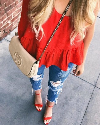 Red Suede Heeled Sandals Outfits: 