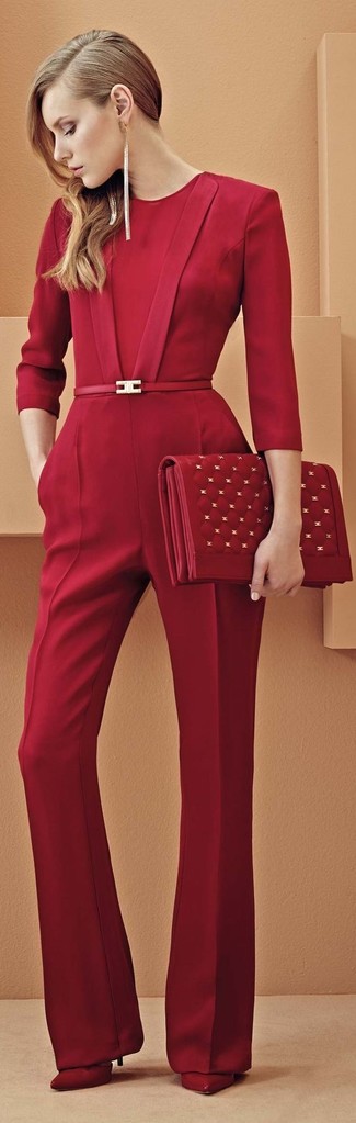 Quilted Leather Fold Over Clutch Bag Red