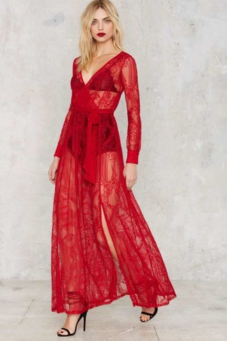 Lace Capped Sleeve Maxi Dress