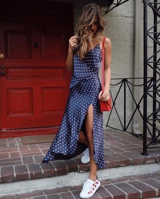 Navy and White Polka Dot Tank Dress Outfits: 