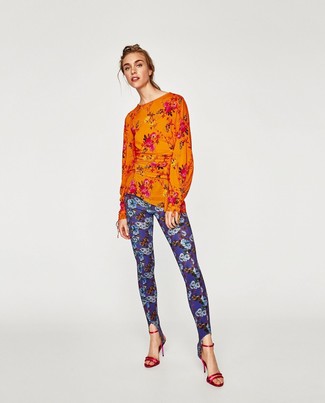 Blue Floral Leggings Outfits: 