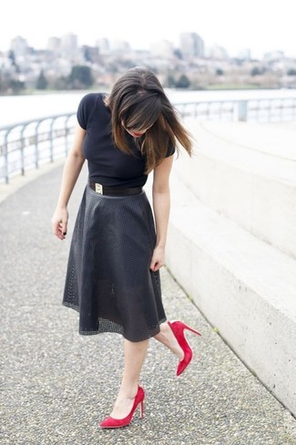 Red Suede Pumps Summer Outfits: 