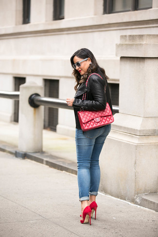 Red Quilted Leather Satchel Bag Outfits: 