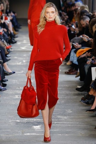 Red Leather Tote Bag Outfits: 