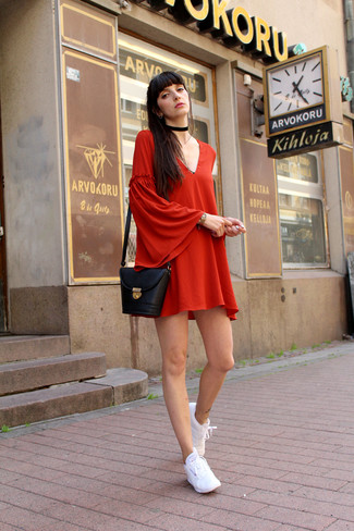 Red Dress with White Sneakers Smart 