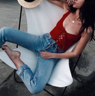 Plunge Ribbed Bodysuit Red