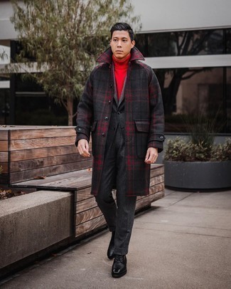 Charcoal Plaid Overcoat Winter Outfits: 